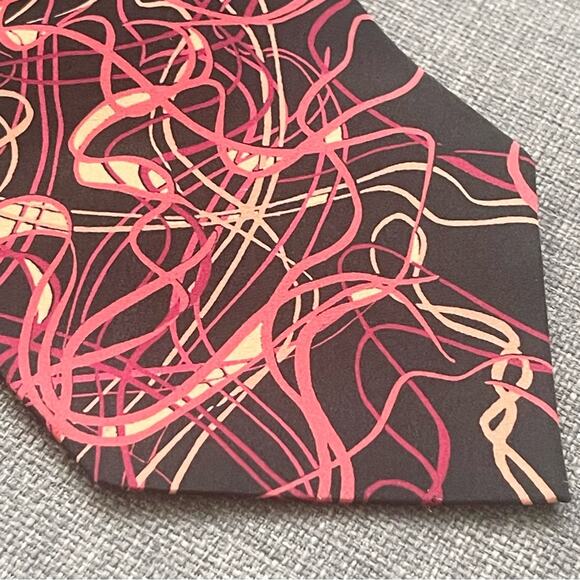 Nadia Roden Silk Abstract Patterned Tie - Black and Orange - Picture 2 of 5